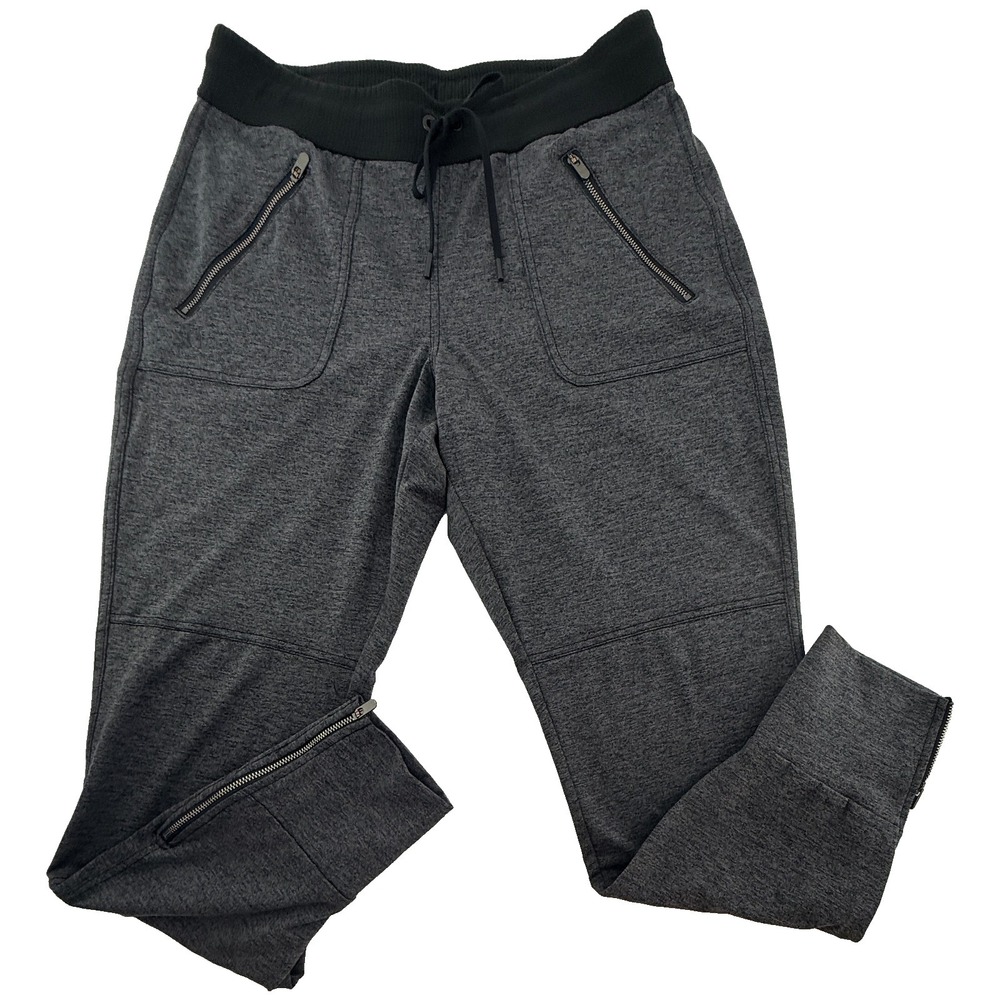 Athleta Womens Small Jogger Pants Gray Moto Zip Pocket Ankle Zip Athletic Lounge